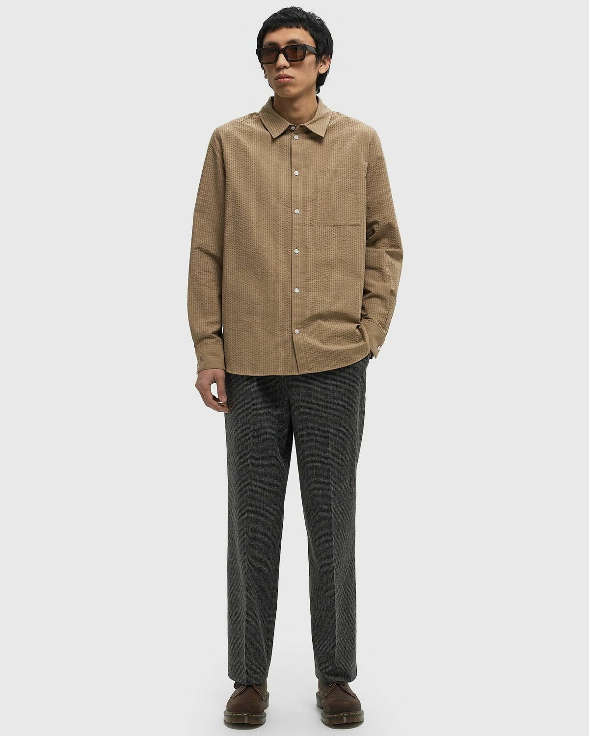 ØLÅF HOUNDSTOOTH PLEATED TAILORED PANT Grey Mens Casual Pant