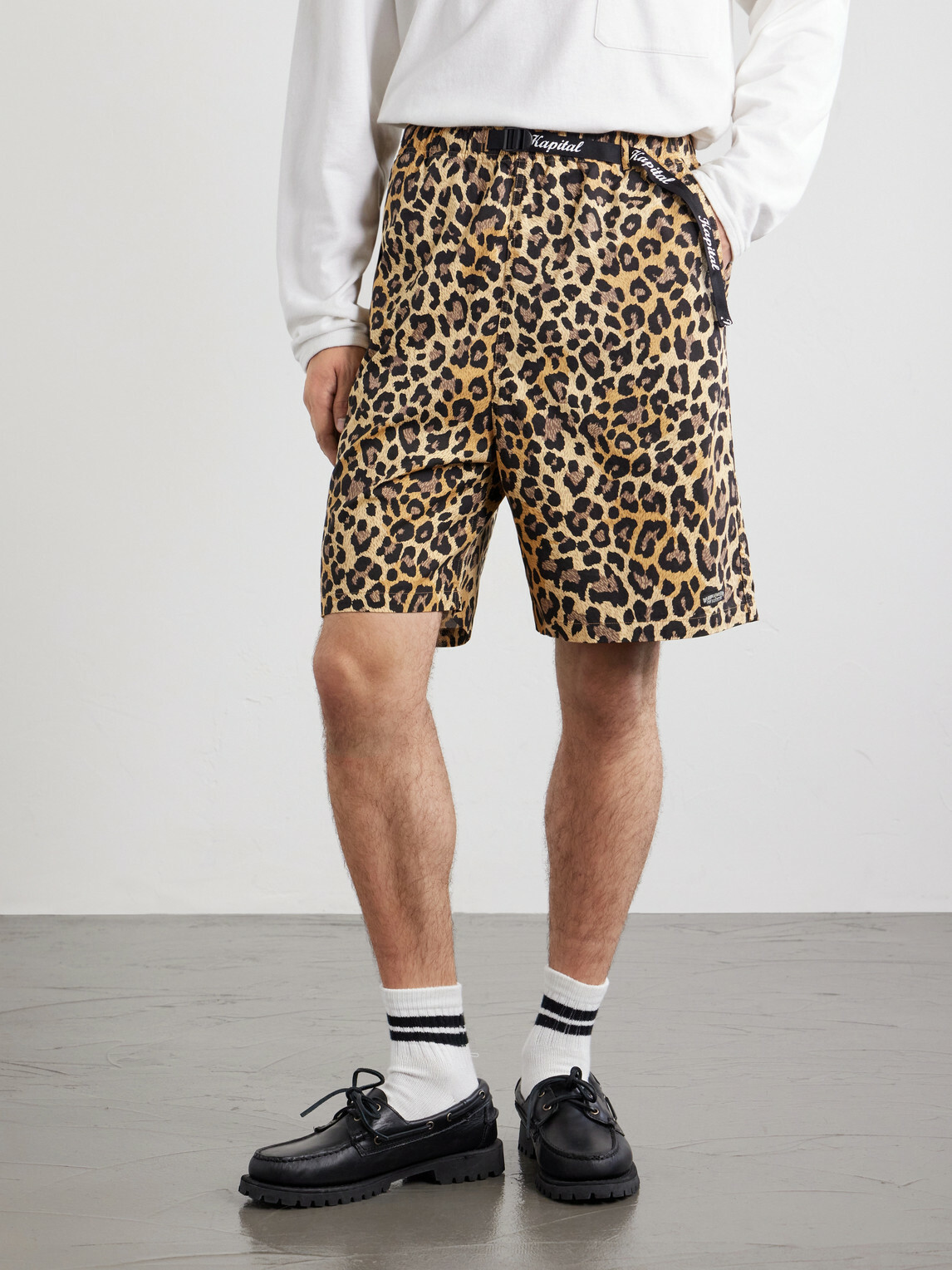 KAPITAL - Wide-Leg Belted Leopard-Print Cotton-Twill Shorts - Brown