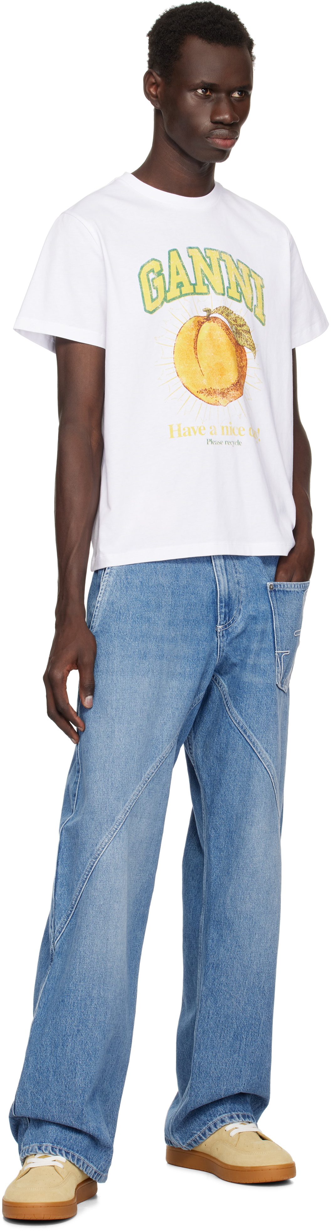 GANNI White Relaxed Peach T-shirt