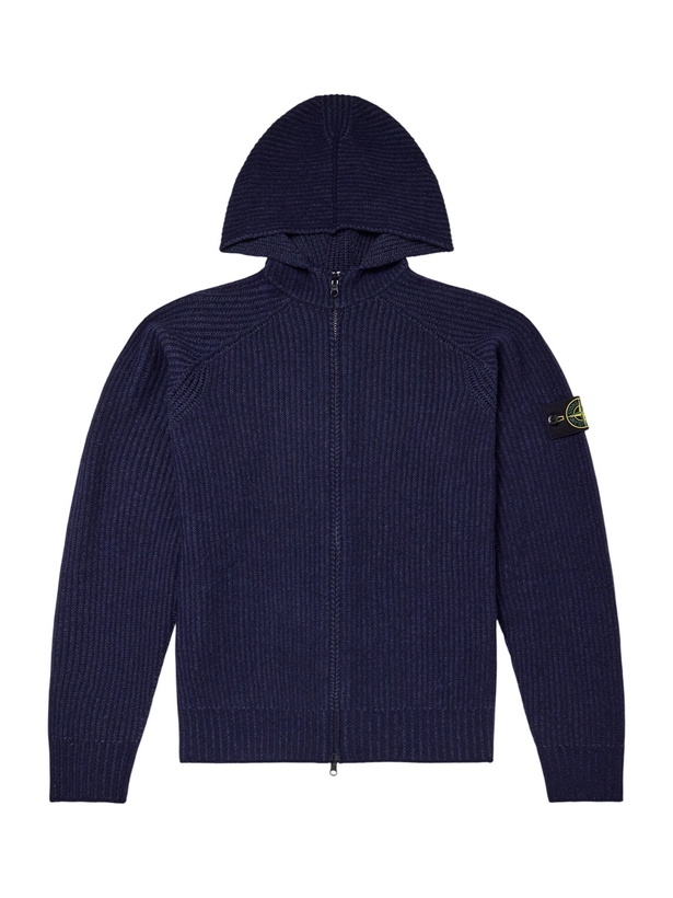 Photo: Stone Island - Ribbed Cashmere and Wool-Blend Zip-Up Hoodie - Blue