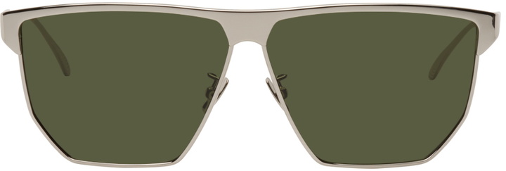 Photo: Bottega Veneta Silver Metal Aviator Sunglasses