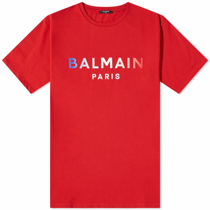 Photo: Balmain Men's Gradient Paris Logo T-Shirt in Rouge