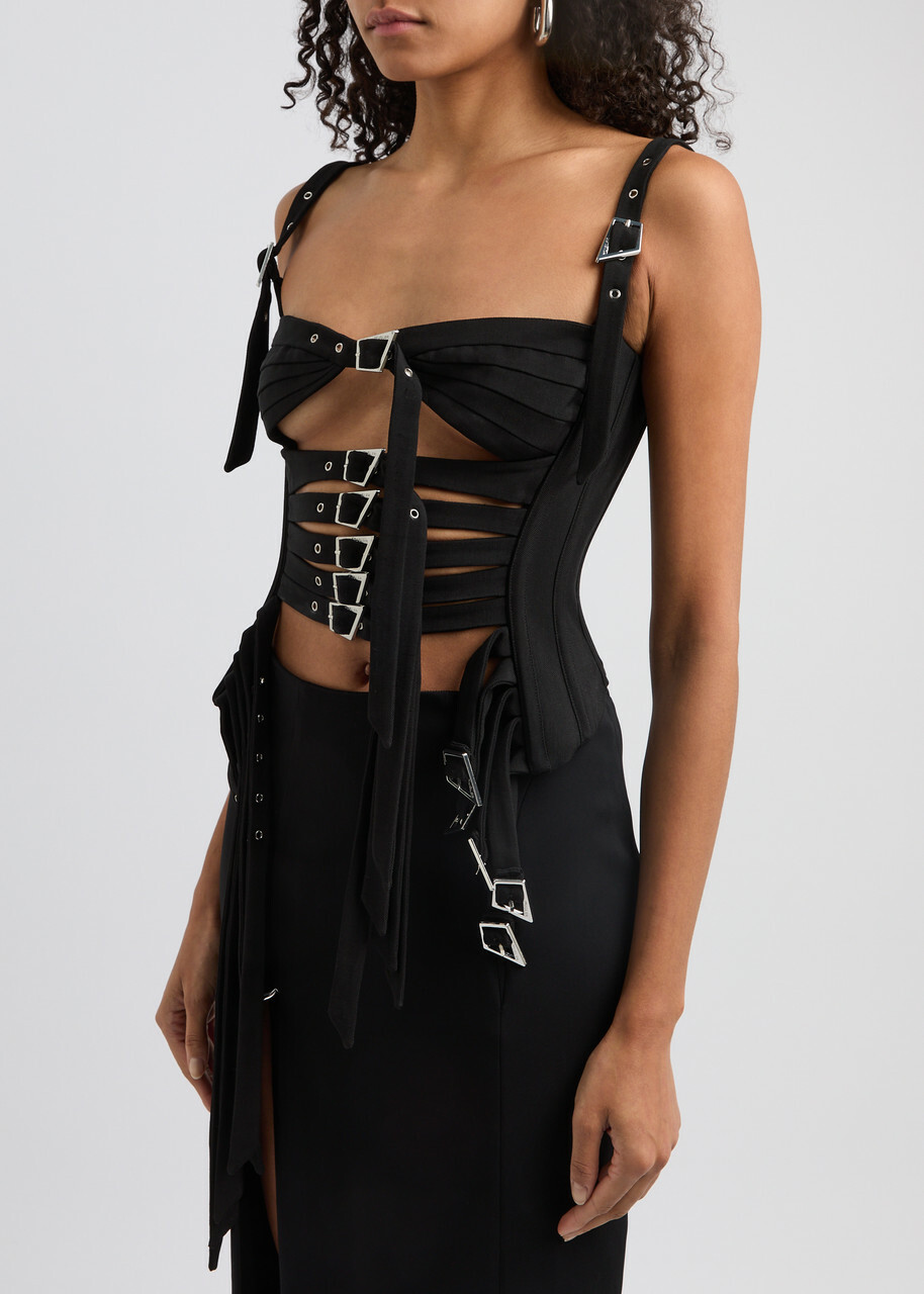 Mugler Buckle-embellished Twill Corset top Black Mugler