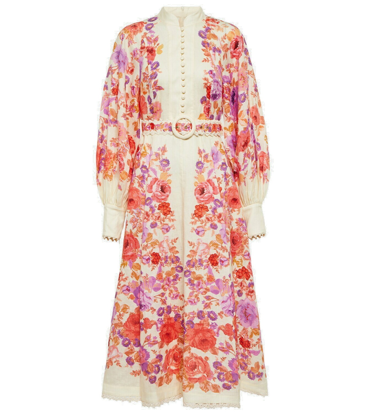 Zimmermann【春のおめかしに☆】エバーリー リネン ミディドレス Zimmermann ドレス - Purple & Red Floral | FWRD