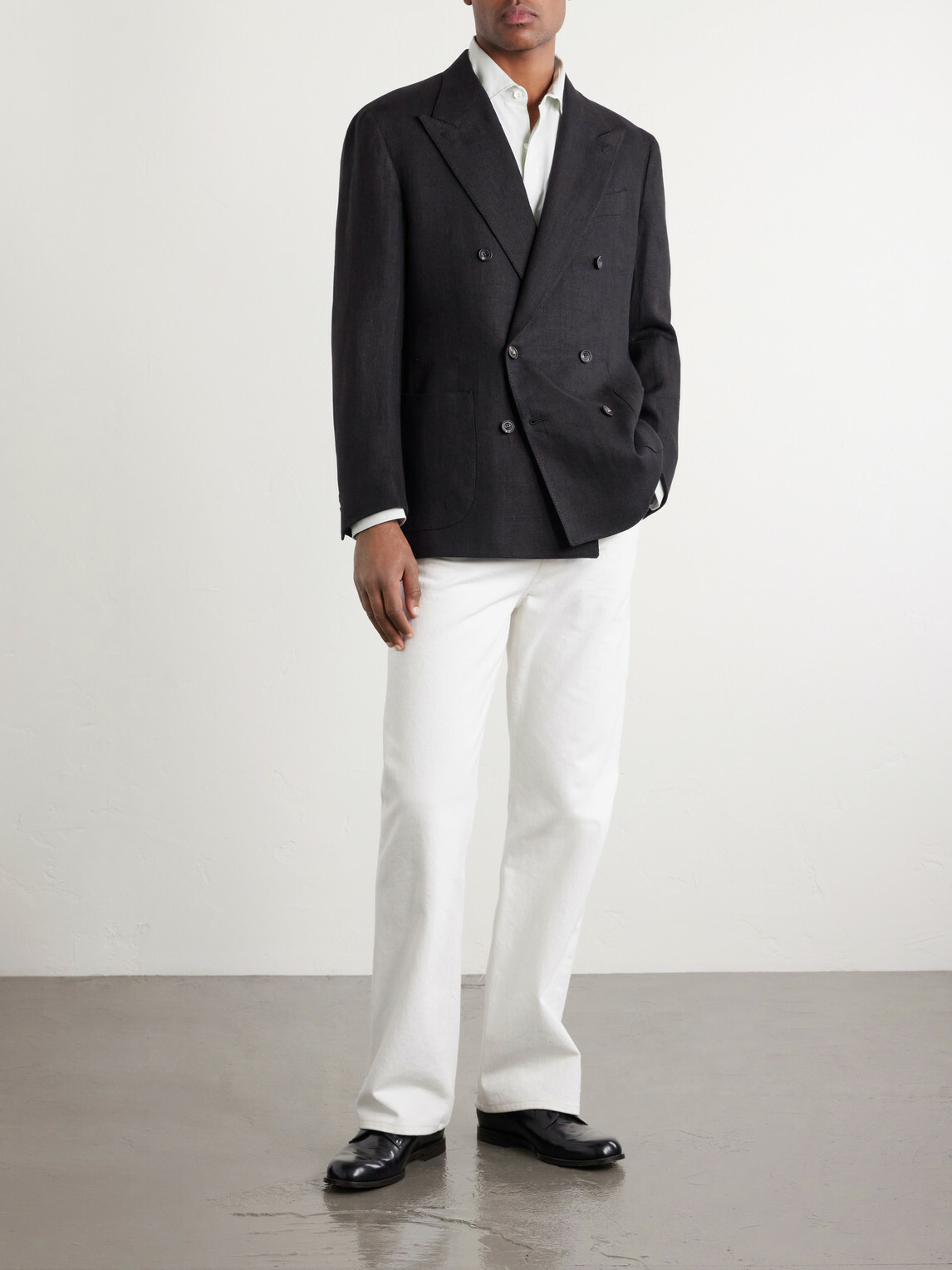 J. Mueser - Waverly Double-Breasted Linen Blazer - Black