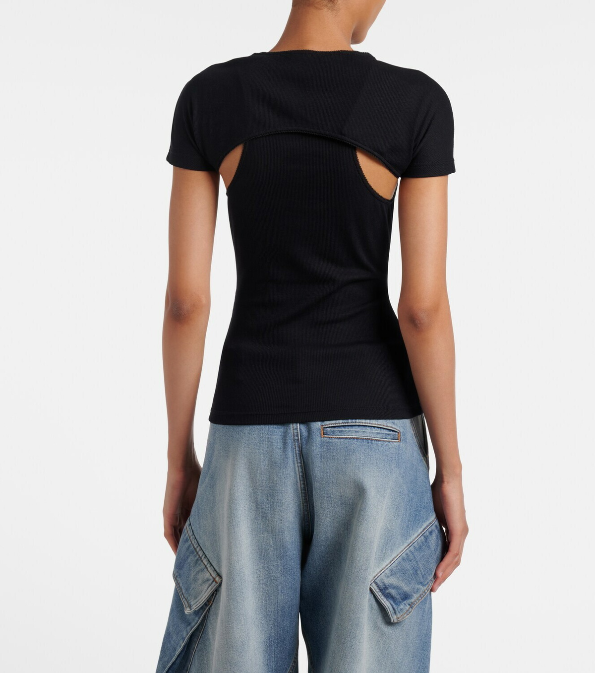 Alaïa Layered ribbed-knit jersey top