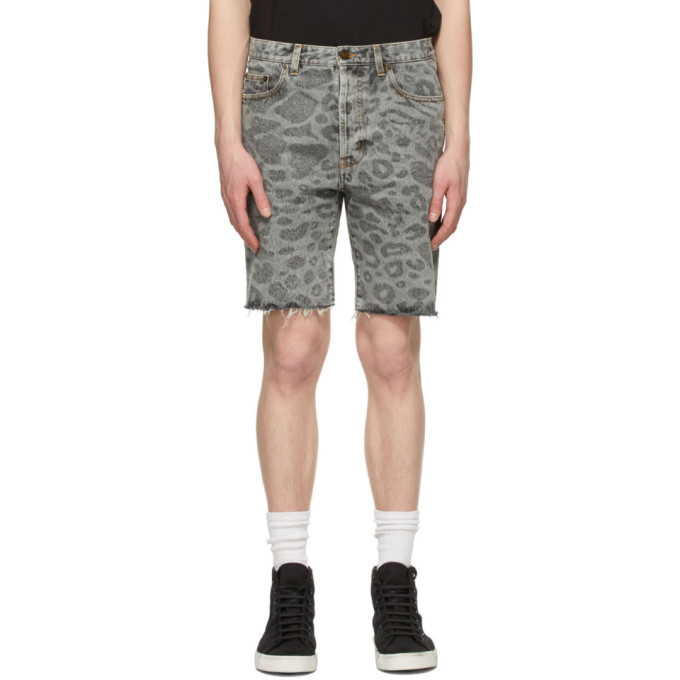 Photo: Saint Laurent Grey Leopard Raw Edge Shorts