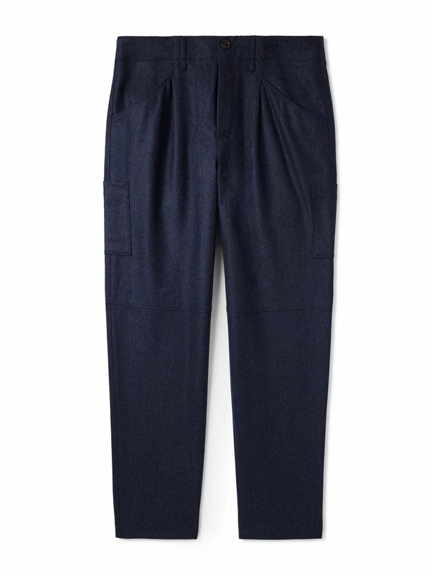 Photo: Brunello Cucinelli - Tapered Brushed-Wool Trousers - Blue