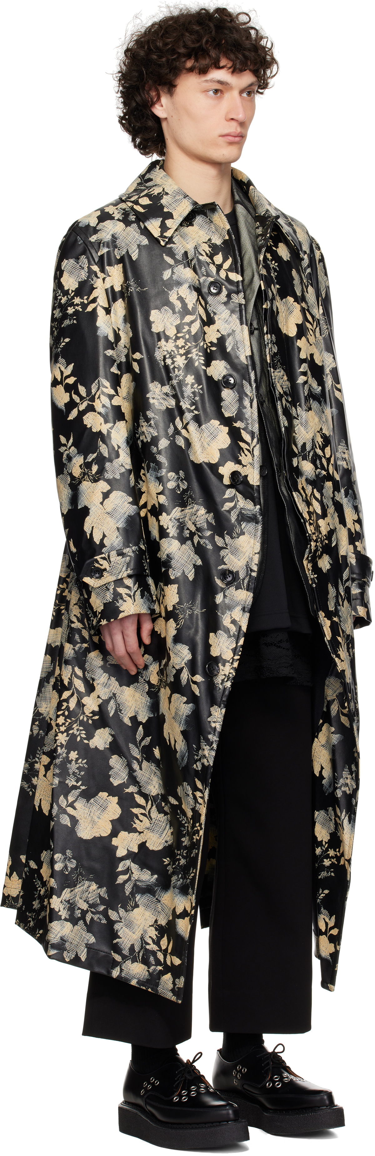 Comme des Garçons Homme Plus Black Printed Faux-Leather Coat