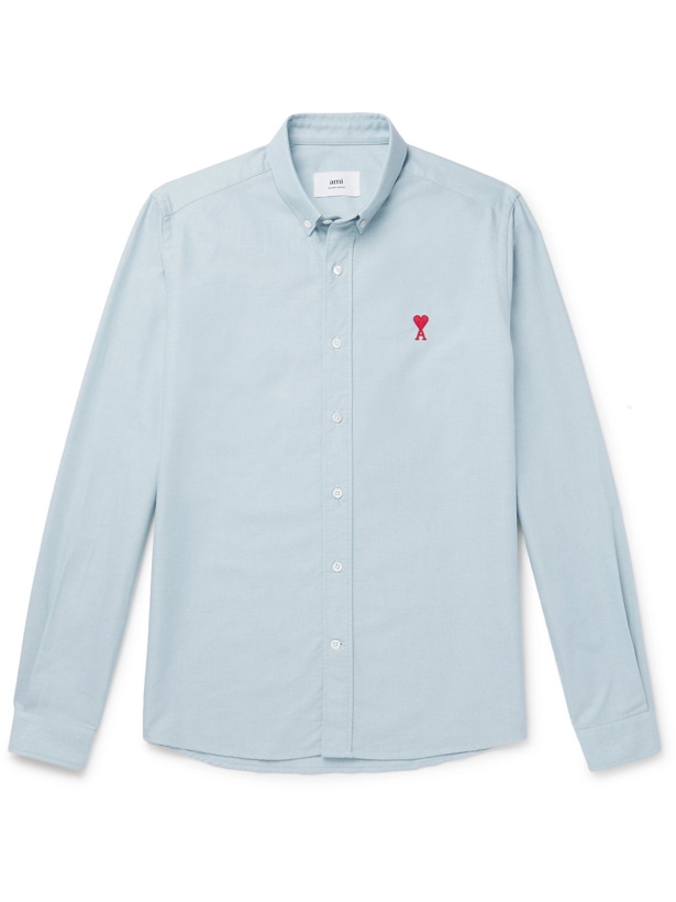 Photo: AMI PARIS - Slim-Fit Logo-Embroidered Cotton Oxford Shirt - Green