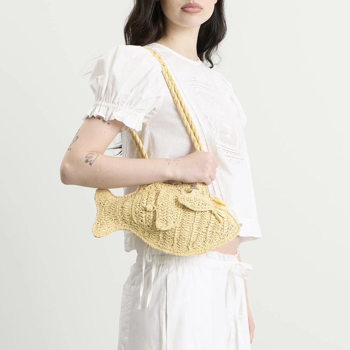 Damson Madder Women's Raffia Fish Bag in Natural 