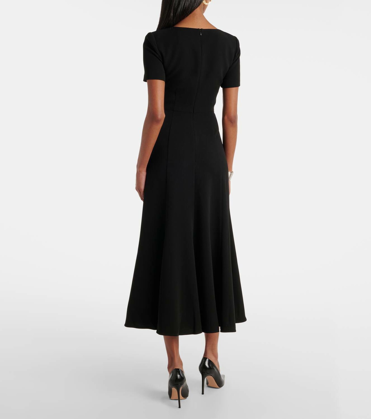 knee length dresses for ladies Short Sleeve Twist Drape Midi Dress Pink – Roland Mouret main image 0