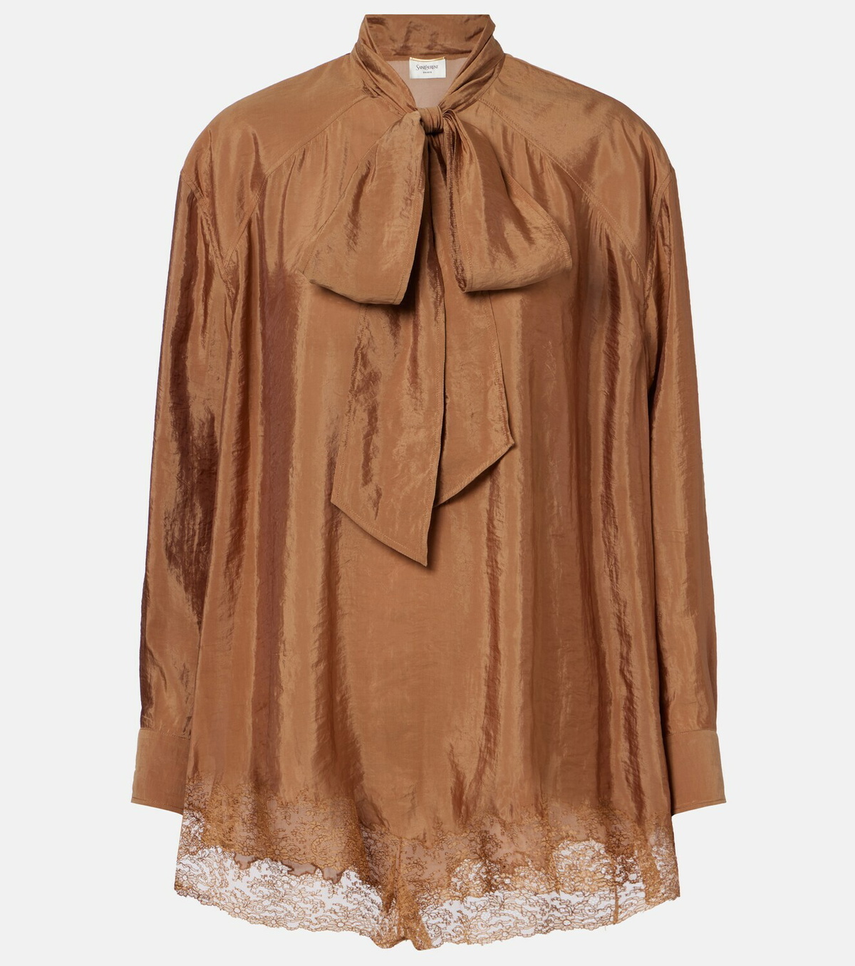 Saint Laurent Lace-trimmed tie-neck romper
