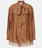 Saint Laurent Lace-trimmed tie-neck romper