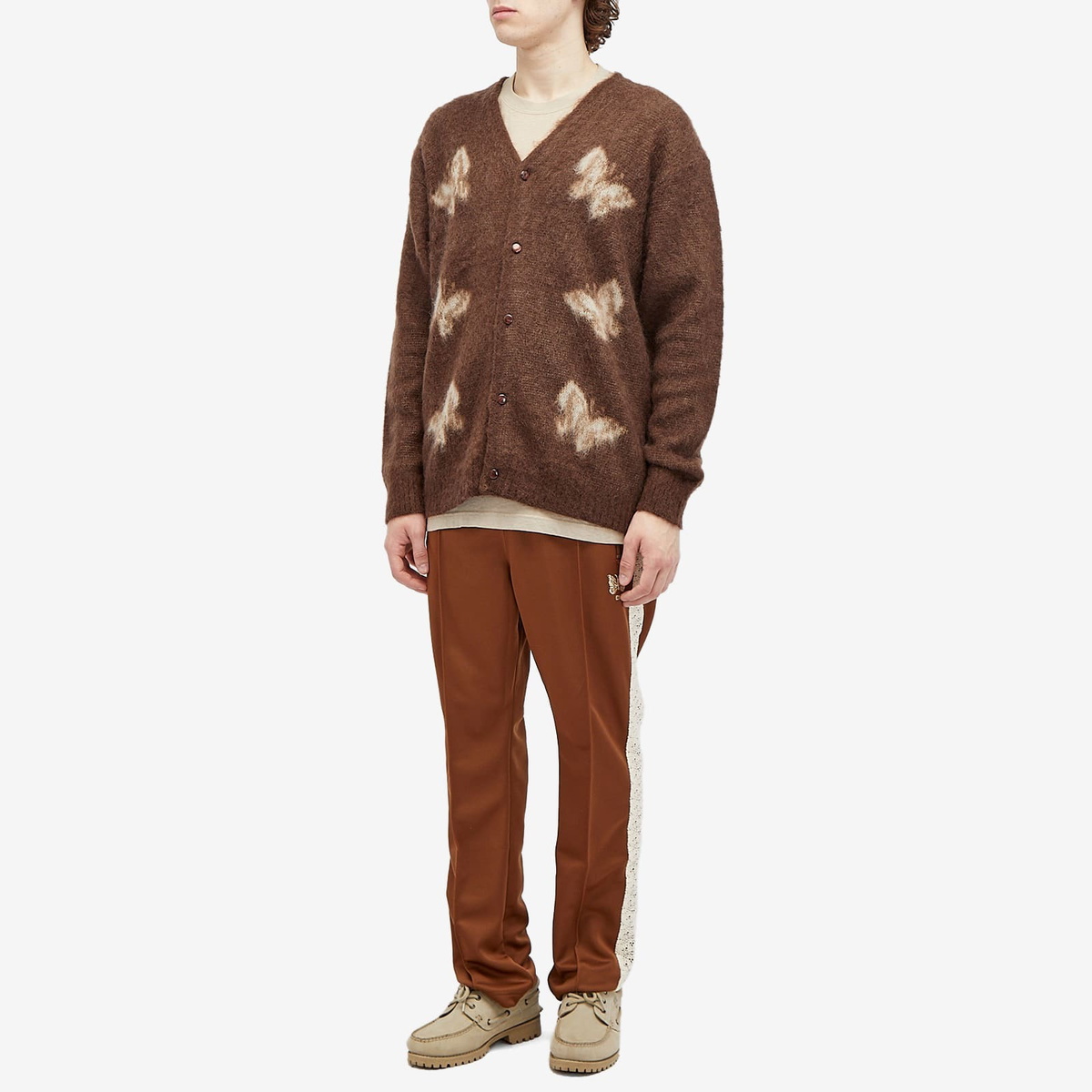 END. x Needles Men's 'Rattan' Mohair Cardigan in Brown/Natural Needles