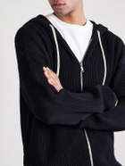 Rick Owens - Ribbed Virgin Wool Zip-Up Hoodie - Black