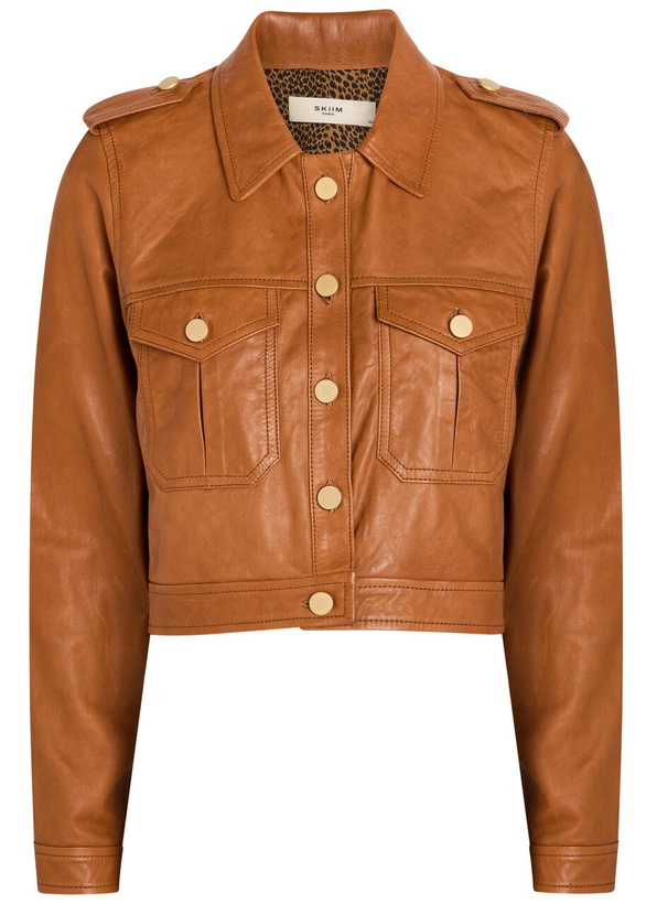 Photo: Skiim Amelie Cropped Leather Jacket Brown