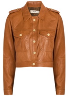Skiim Amelie Cropped Leather Jacket Brown