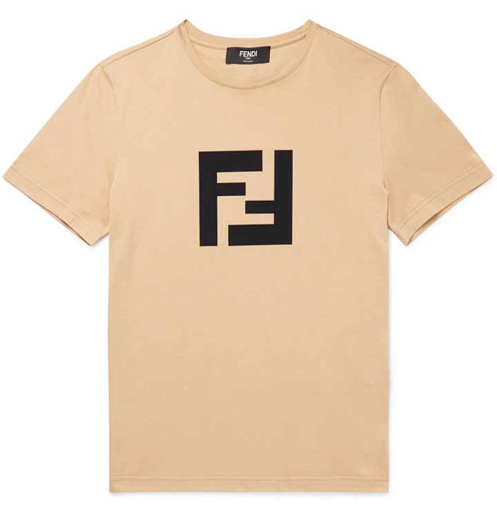 Photo: Fendi - Slim-Fit Logo-Appliquéd Cotton-Jersey T-Shirt - Neutrals