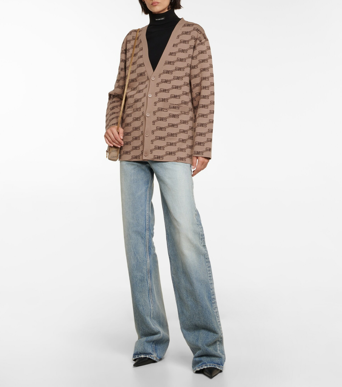 Logo intarsia cotton-blend cardigan in beige - Balenciaga