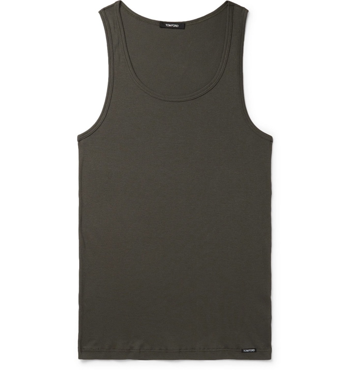 Photo: TOM FORD - Ribbed Cotton and Modal-Blend Jersey Tank Top - Green
