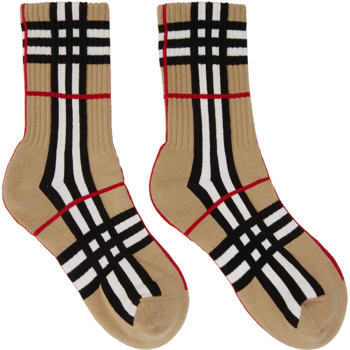 Photo: Burberry Beige Intarsia Check Technical Stretch Socks