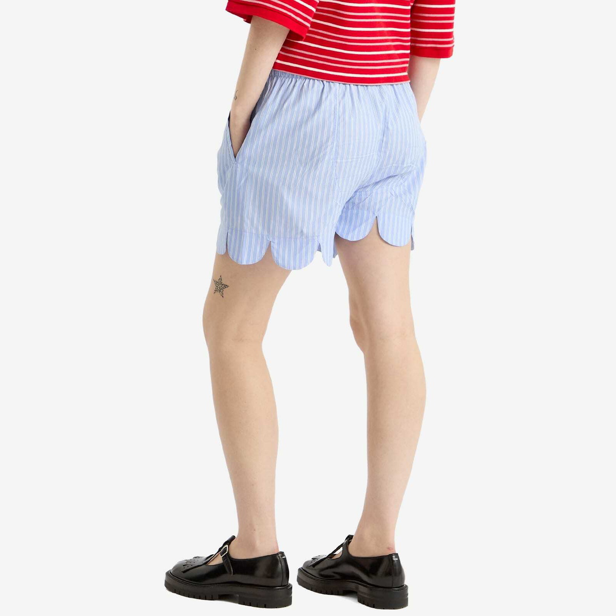 Charles Jeffrey Loverboy Women's Scalloped Boxer Shorts in Blue Stripe Shirting