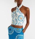 Cala de la Cruz Ivy floral halterneck linen crop top