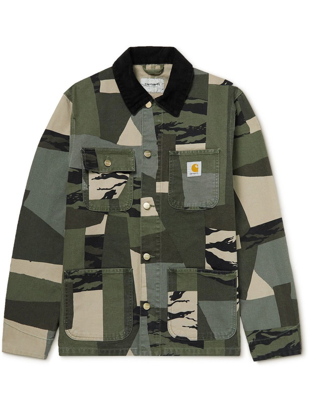 Photo: Carhartt WIP - Michigan Corduroy-Trimmed Camouflage-Print Organic Cotton-Canvas Chore Jacket - Green