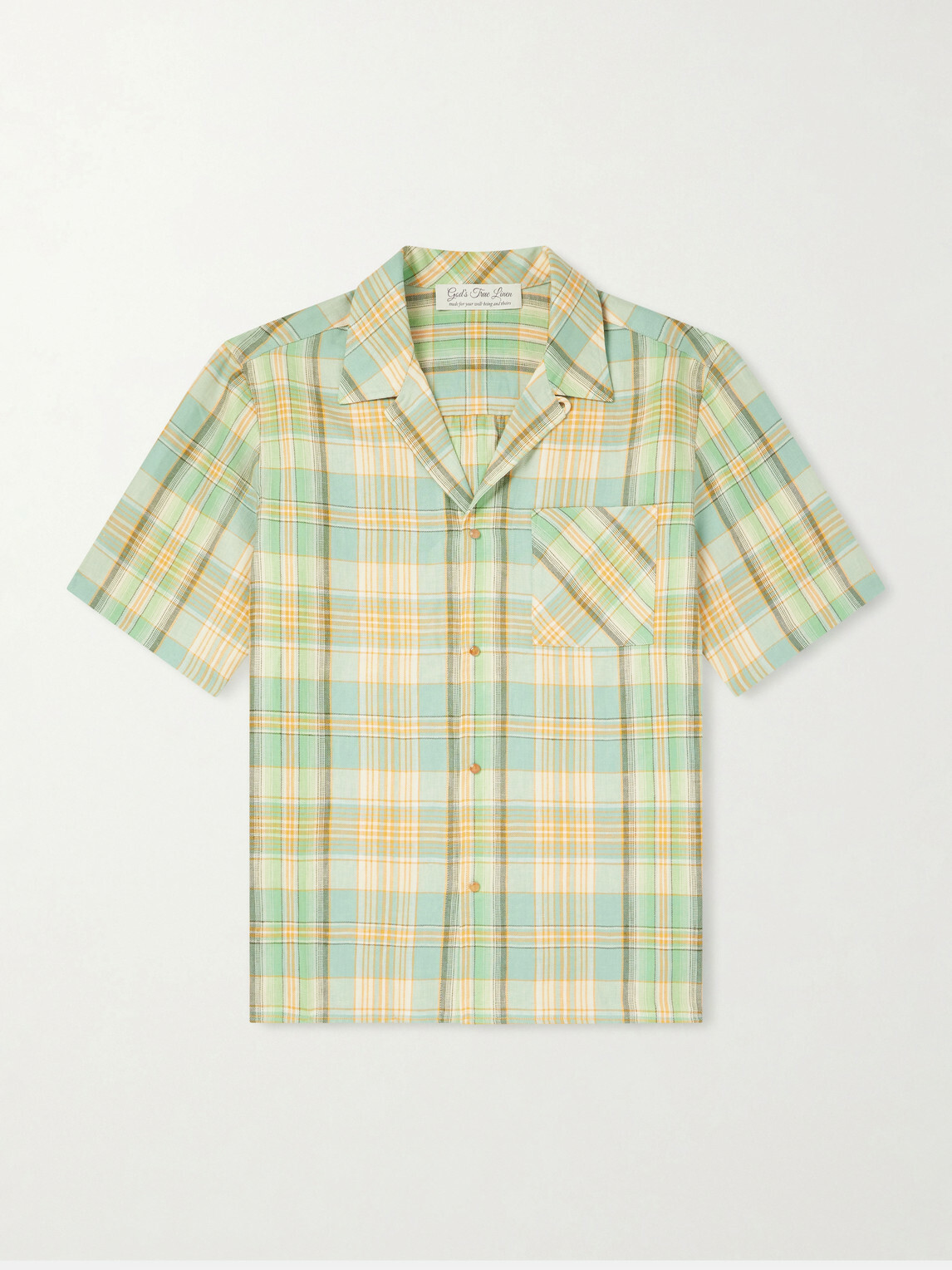 God's True Cashmere - Convertible-Collar Checked Linen Shirt - Green