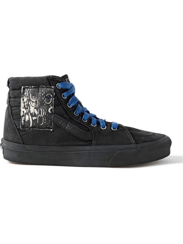 Photo: Enfants Riches Déprimés - Vans Sk8-Hi Embellished Leather-Trimmed Distressed Canvas High-Top Sneakers - Black