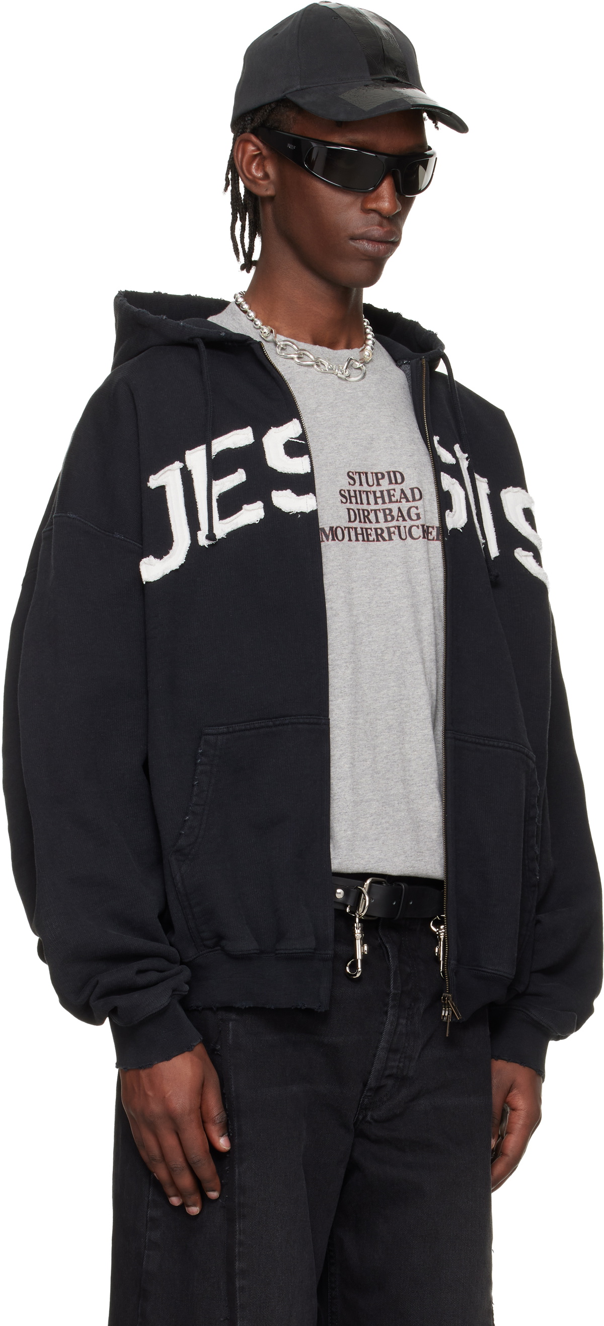 VETEMENTS Black 'Jesus Christ' Zip-Up Hoodie