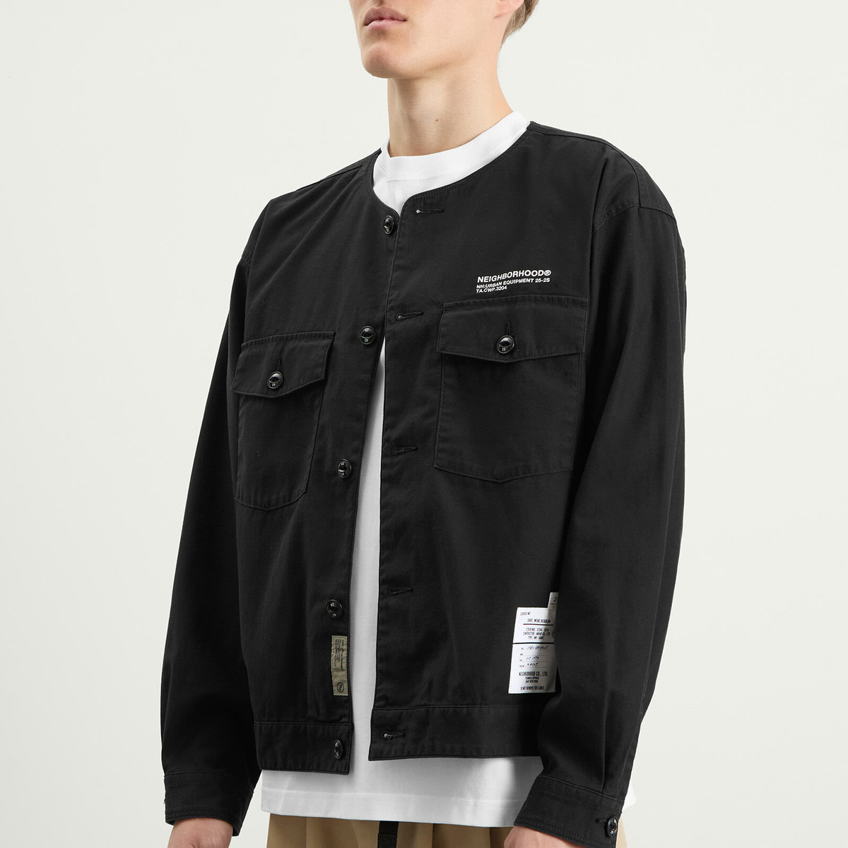 Neighborhood Men's No Collar Shirt in Black Neighborhood