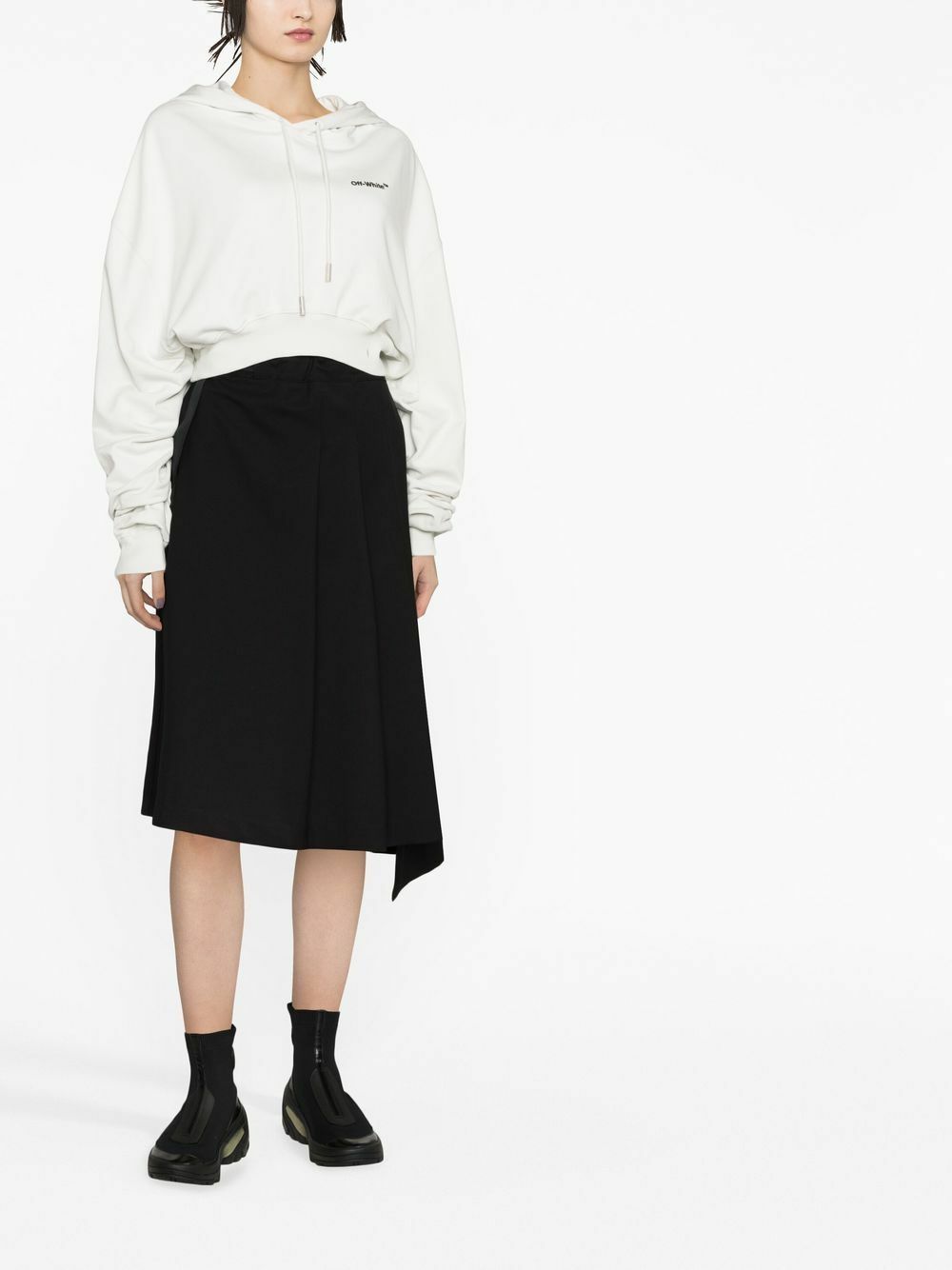 OFF-WHITE - Cropped Cotton Hoodie