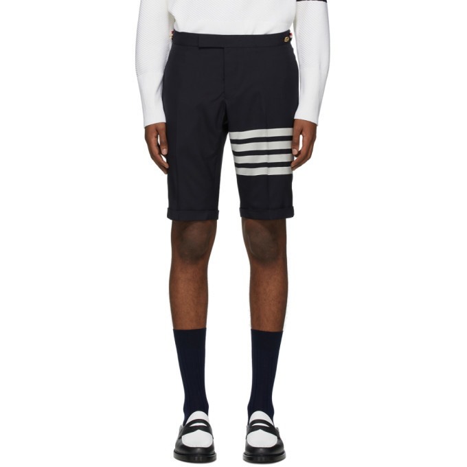 Photo: Thom Browne Navy 4-Bar Wool Shorts