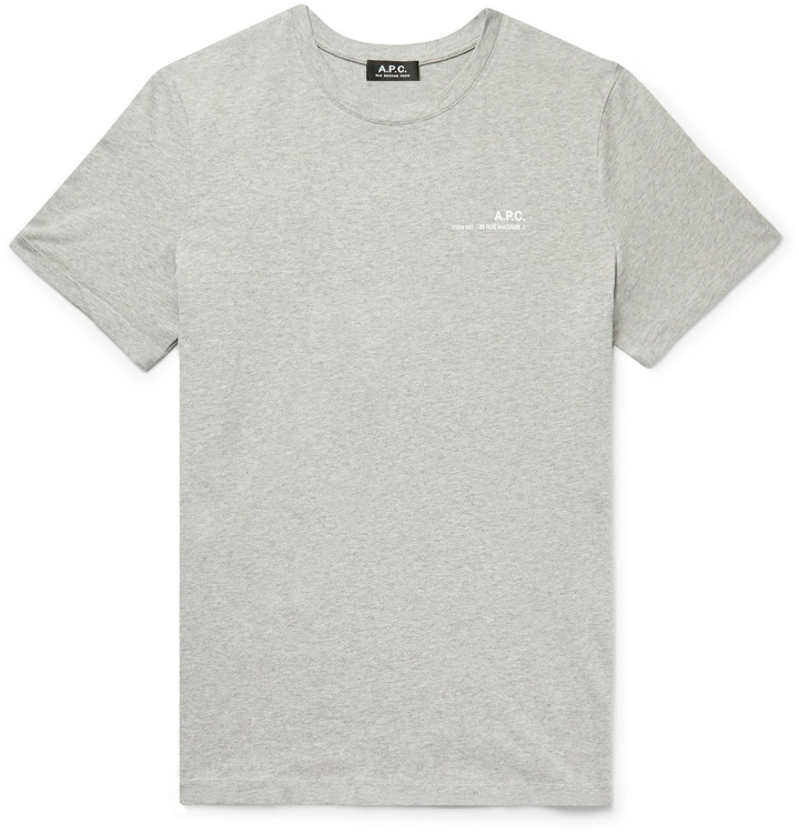 Photo: A.P.C. - Logo-Print Mélange Cotton-Jersey T-Shirt - Gray