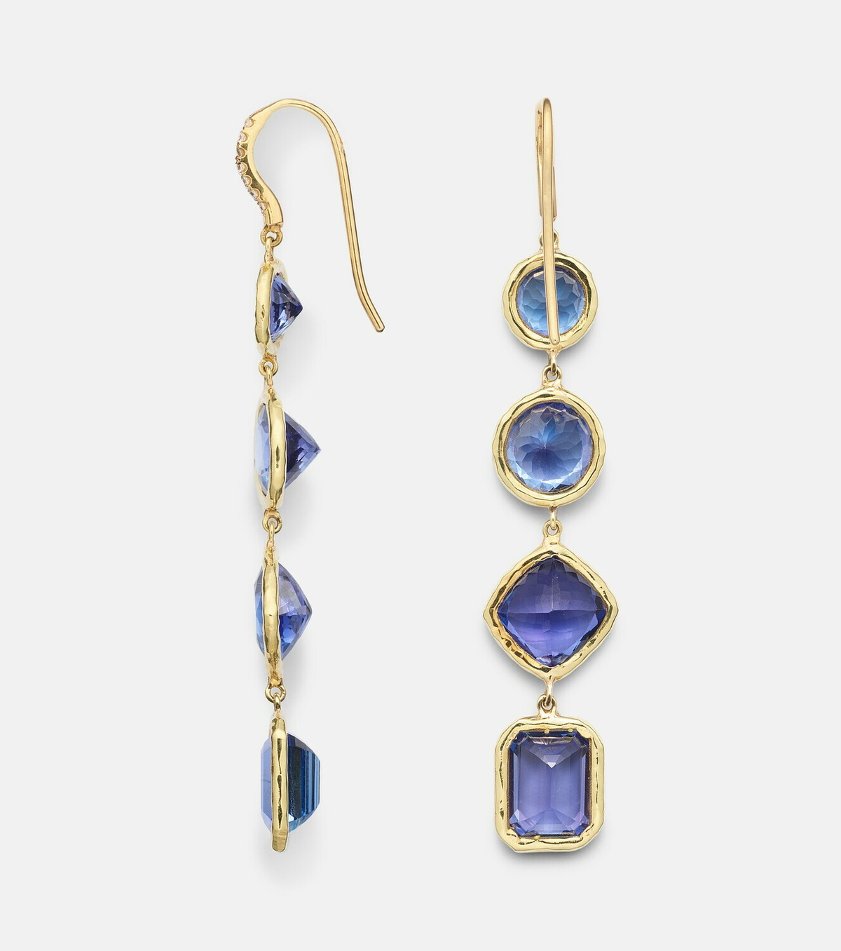 Octavia Elizabeth Cascade 18kt gold drop earrings with diamonds and tanzanite