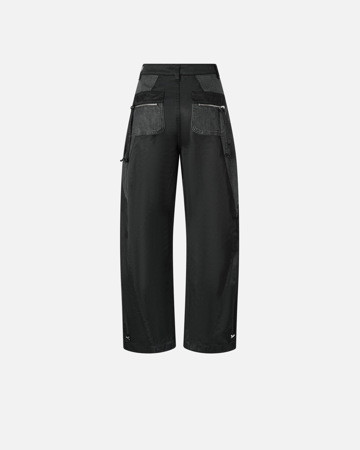 Pinko P Pants In Black Denim And Satin With Zip Limo Black