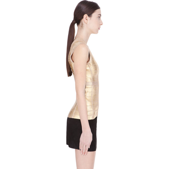 Herve Leger Gold distressed Zipper Tank top Herve Leger