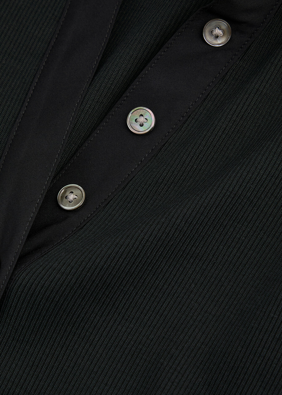 Veronica Beard Kearney Ribbed Stretch-cotton Polo Shirt Black