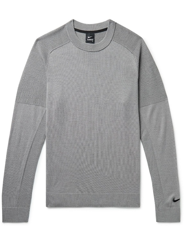 Photo: Nike Golf - Tiger Woods Logo-Embroidered Wool-Blend Golf Sweater - Gray