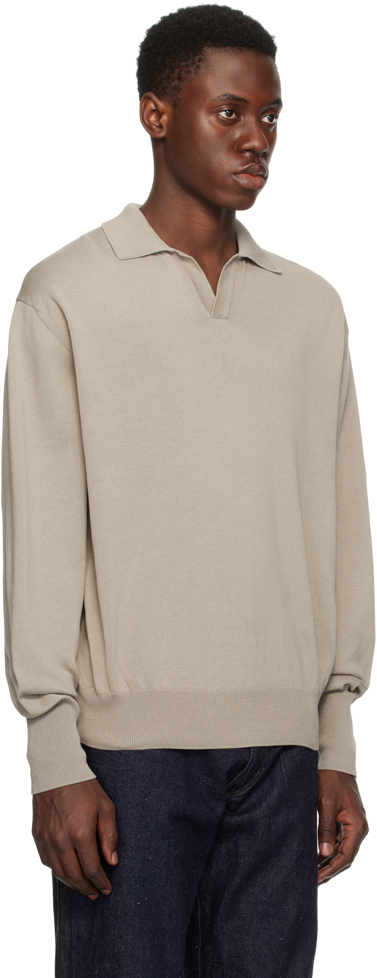 KAPTAIN SUNSHINE Taupe Cotton Knit Skipper Polo Kaptain Sunshine