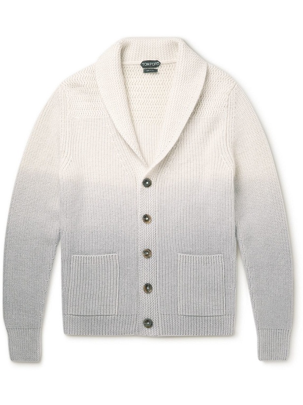 Photo: TOM FORD - Shawl-Collar Ribbed Ombré Wool-Blend Cardigan - Gray