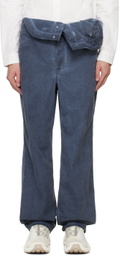 Juntae Kim Navy Asymmetric Flower Trousers