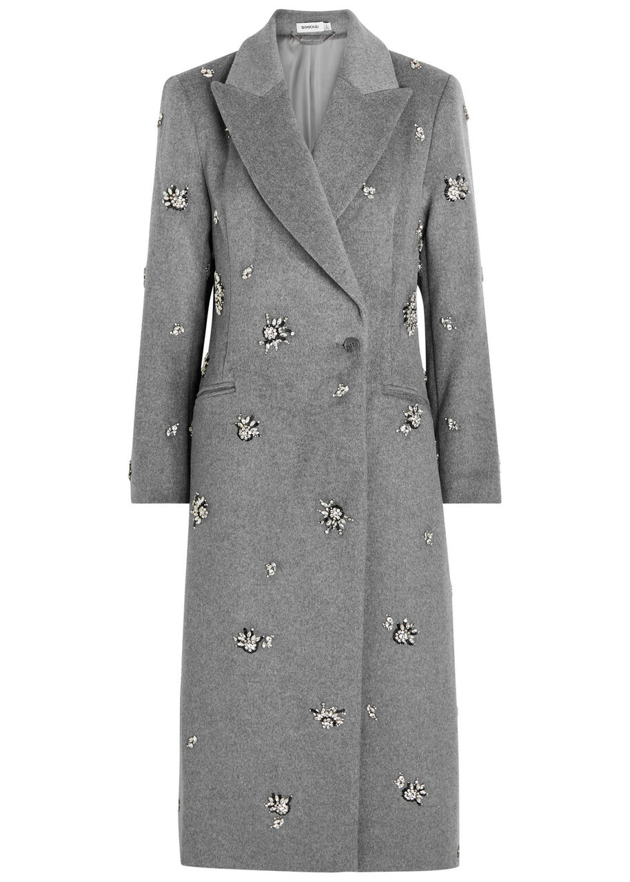 Simkhai Ganni Embellished Wool-blend Coat Grey