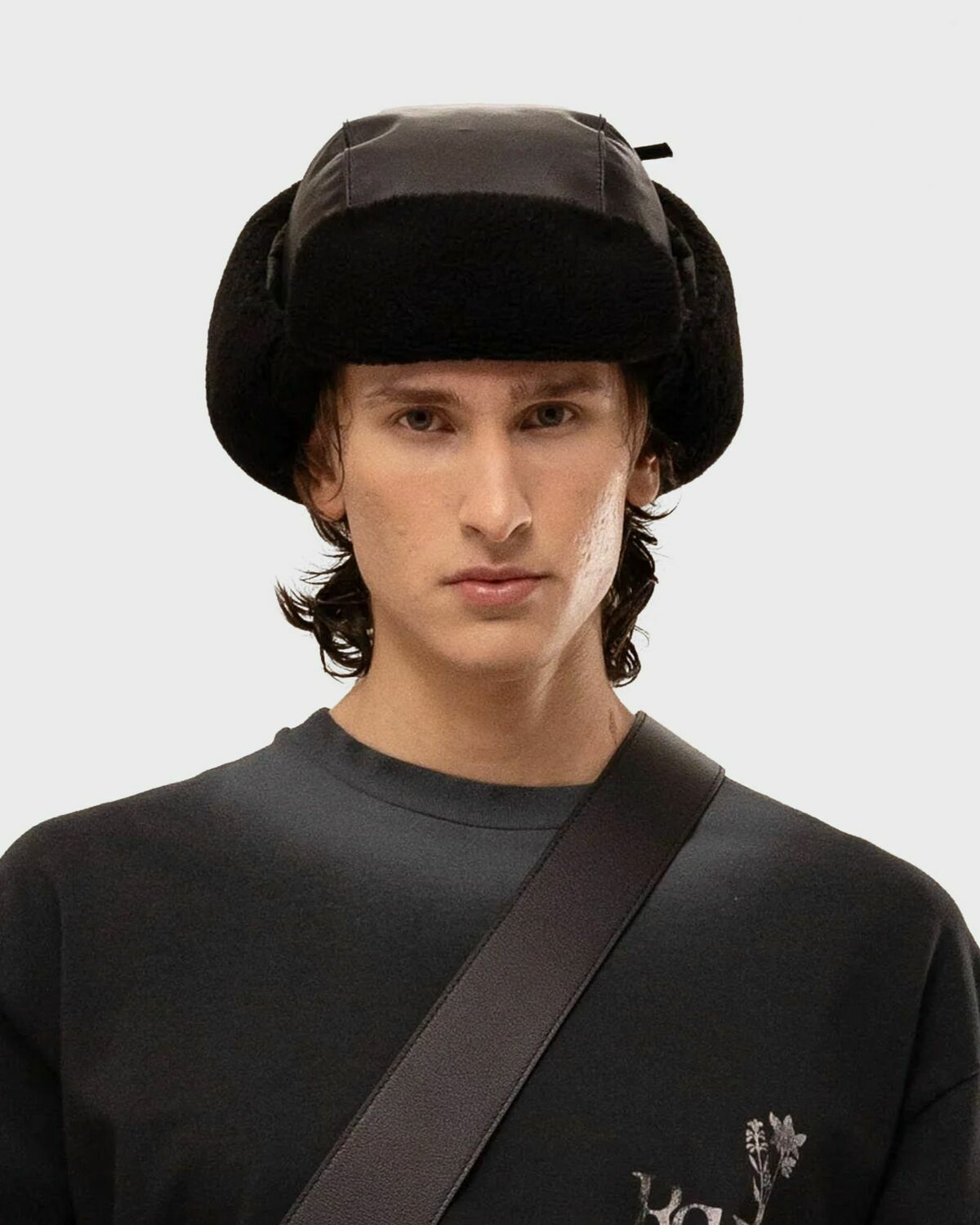 Rough. PADDED LEATHER SHAPKA Black Mens Beany