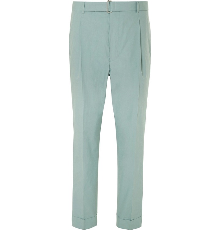 Photo: Officine Generale - Hugo Cropped Tapered Pleated Cotton Suit Trousers - Green