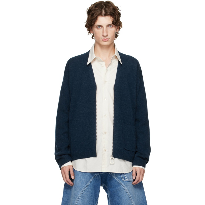 Photo: JW Anderson Navy V-Neck Zip-Up Cardigan