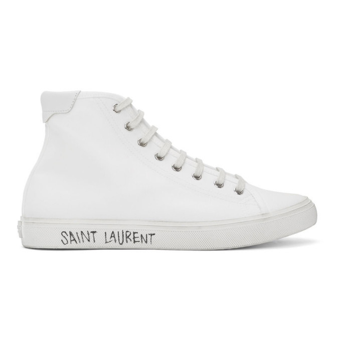 Photo: Saint Laurent White Malibu High-Top Sneakers