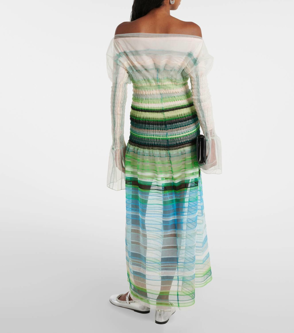 Susan Fang Striped smocked midi dress